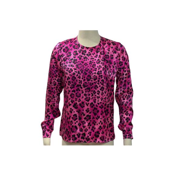 Yves Saint Laurent Variation Hot Pink Leopard Print Silk Blouse Top Size 8 - Picture 1 of 7
